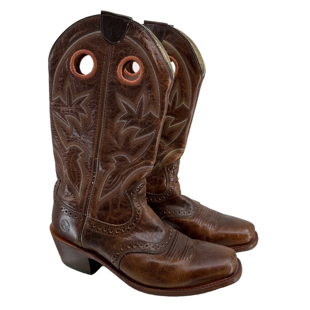 DOUBLE H Boots Leather Square Toe Cowboy 314379 Brown